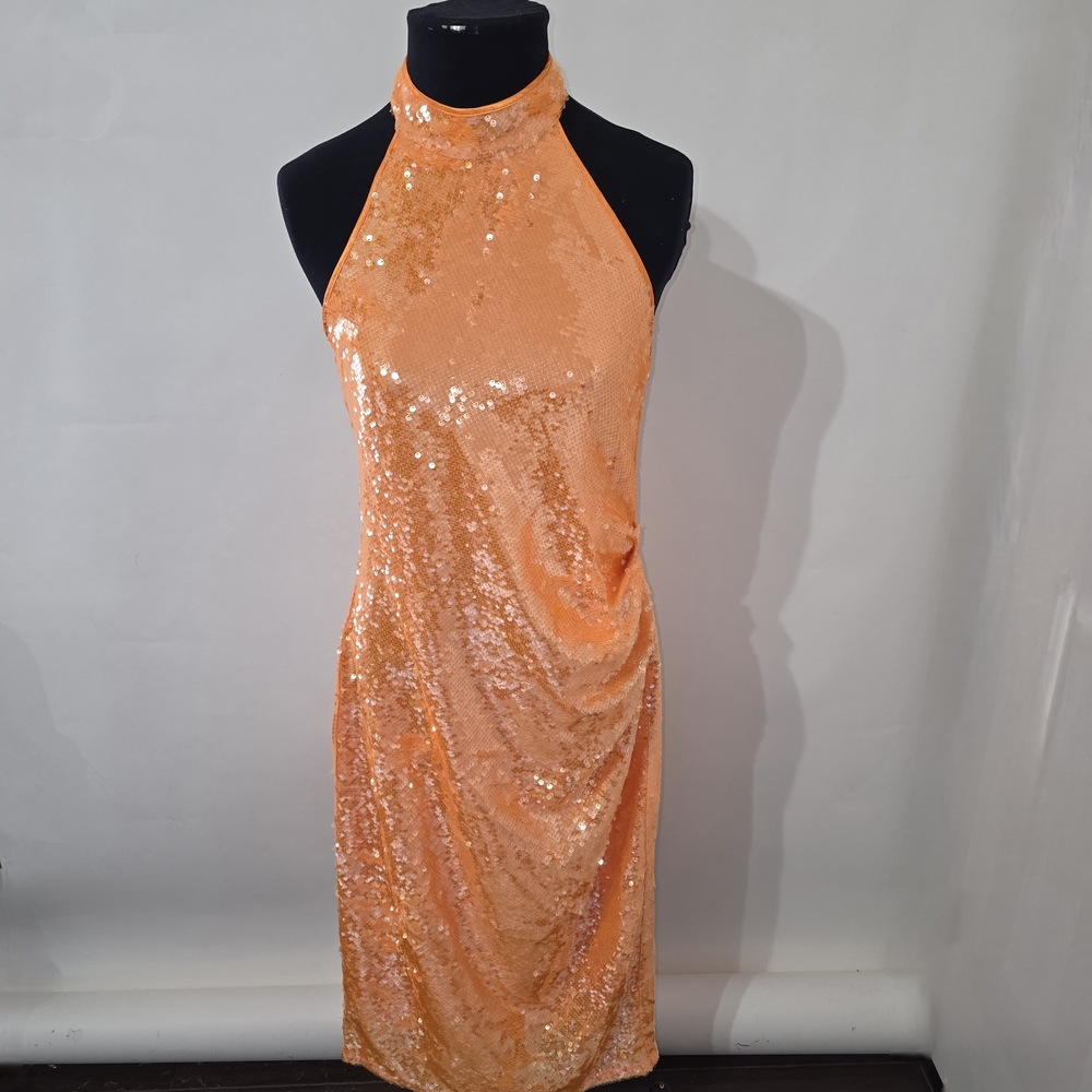 Caroline Constas Orange Sequin Backless Dress NWT